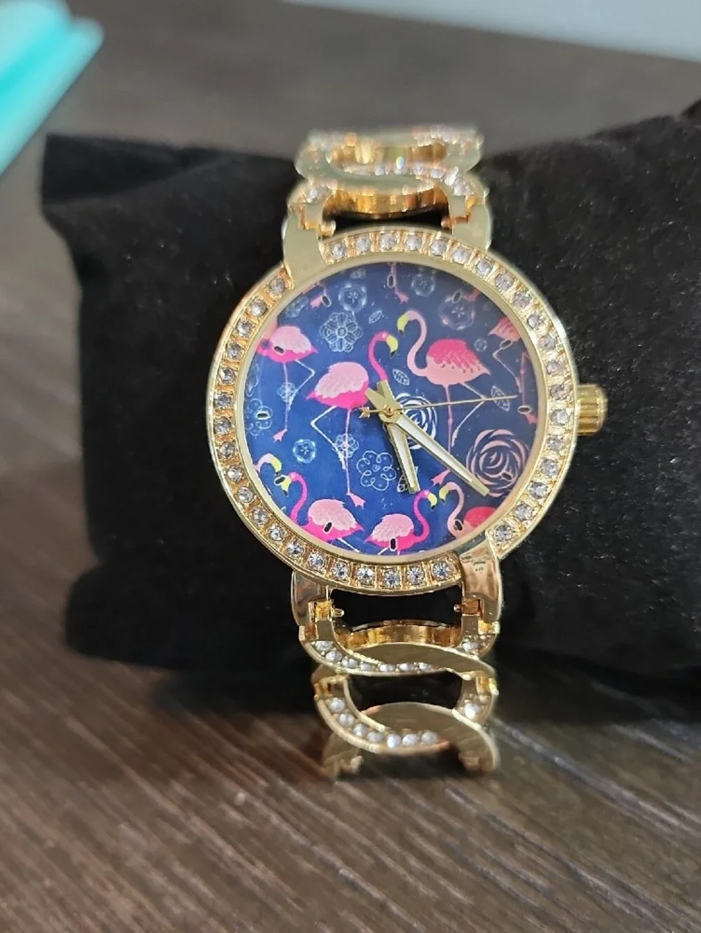 Gold-Tone Women's Bracelet Watch with Pink Flamingo Dial